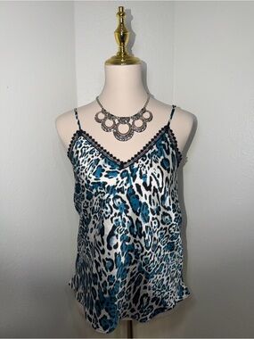 Silky Blue Leopard Print Cami Tank Top